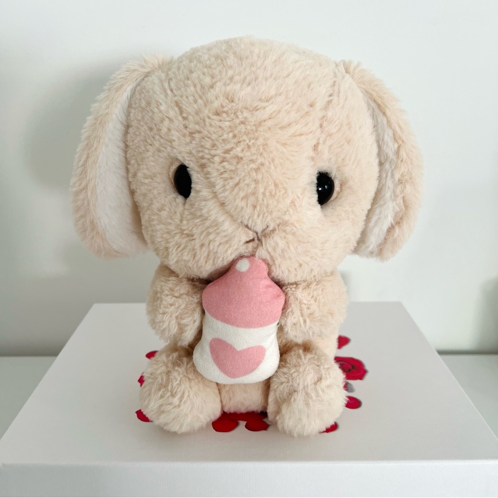 Cream and Pink Stuffed Bunny with Floppy Ears